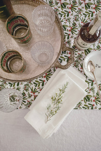 Linen Table Runner in Holly Berry