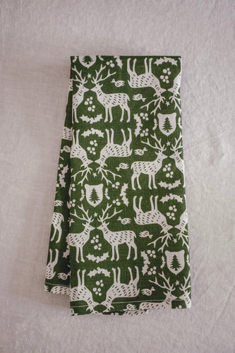 Linen Tea Towel in Winter Woodland